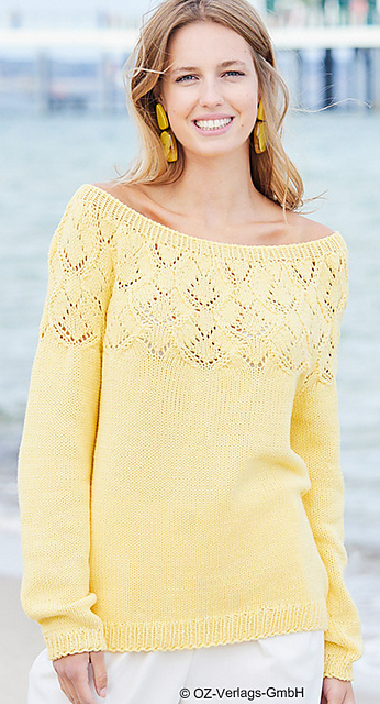 # 05 Zartgelber Pulli mit Ajourpasse