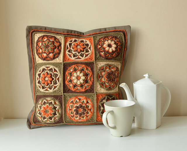 Chocolate Lotus Pillow - Overlay Crochet