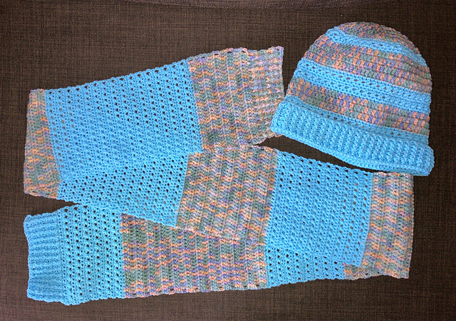 Striped Textured Hat and Scarf