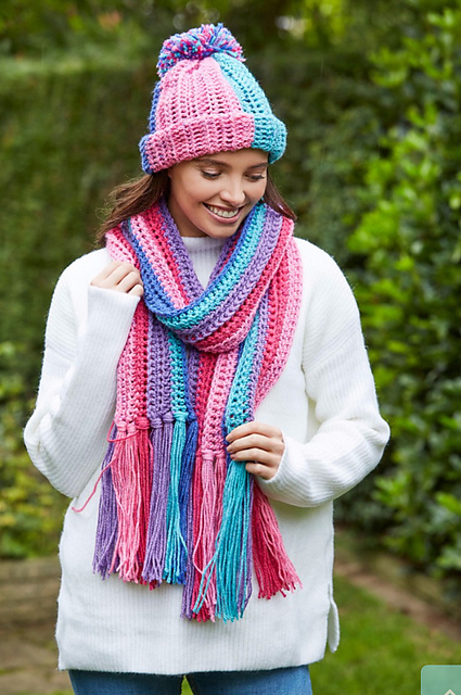 Berry rib hat and scarf