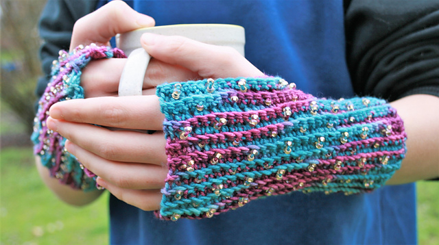 Diamond Scales Beaded Fingerless Gloves
