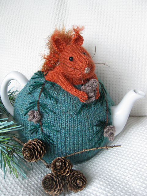 Red Squirrel Tea Cosy and Pine Cone Egg Cosy