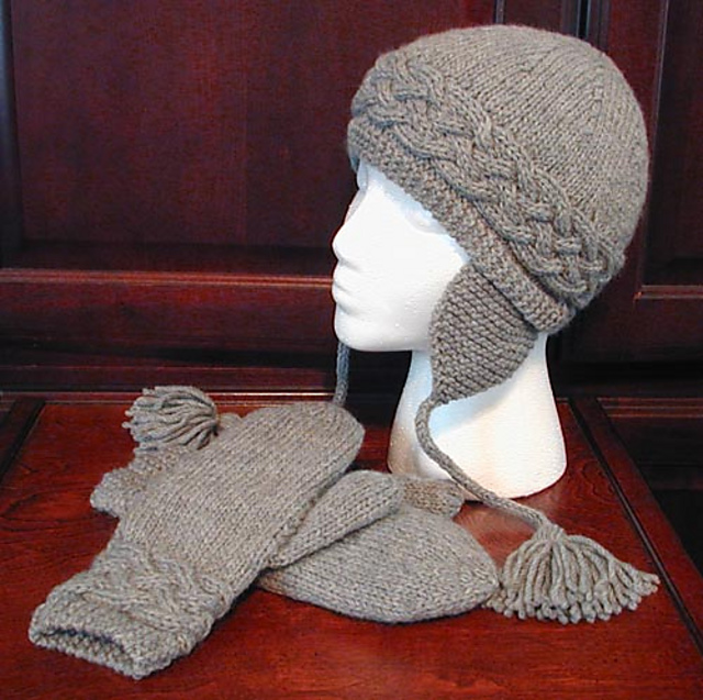 On the Edge Cabled Hat & Mittens (HT-022)