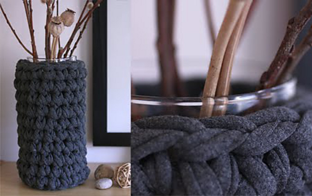 Crocheted vase cosy
