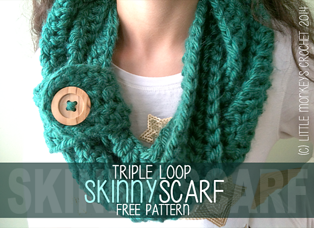 Triple Loop Skinny Scarf with Button