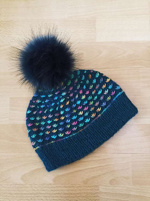 Lotus and stripe beanie