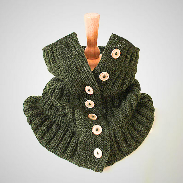 Buttoned Dark Green Cowl Scarf