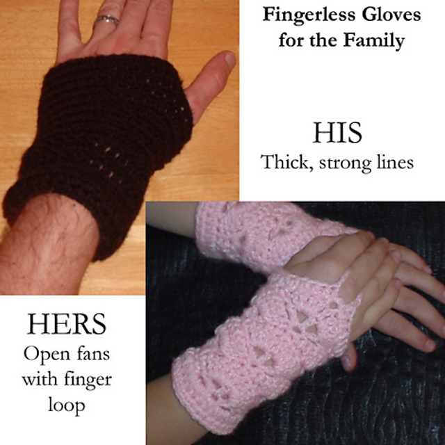 His & Hers Fingerless Gloves (Adult & Child Sizes)