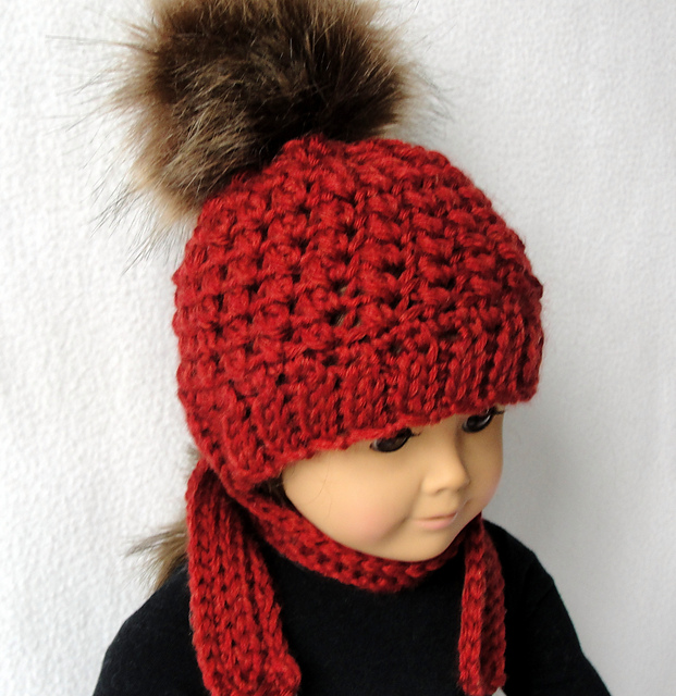 Doll Raspberry Beanie and Scarf