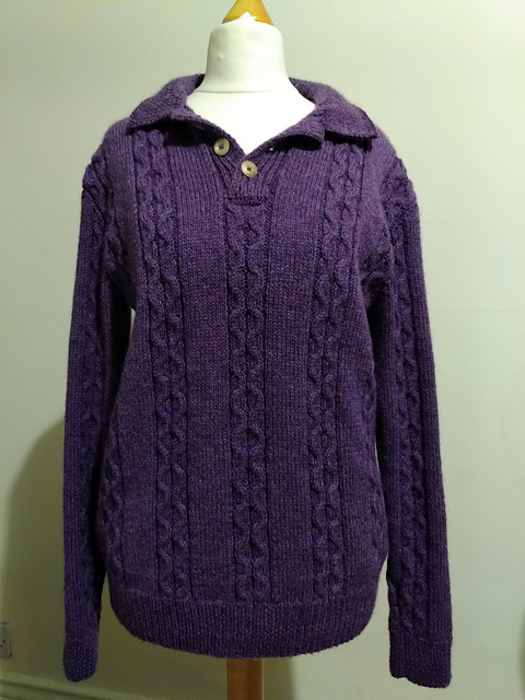 Shirt style cable sweater