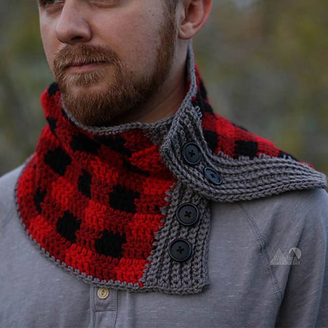 Buttoned Plaid Cowl