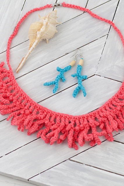 Coral Jewelry Necklace and Earrings