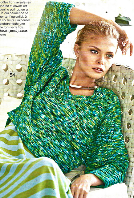 # 54 Pull raglan en citron vert/aqua chiné