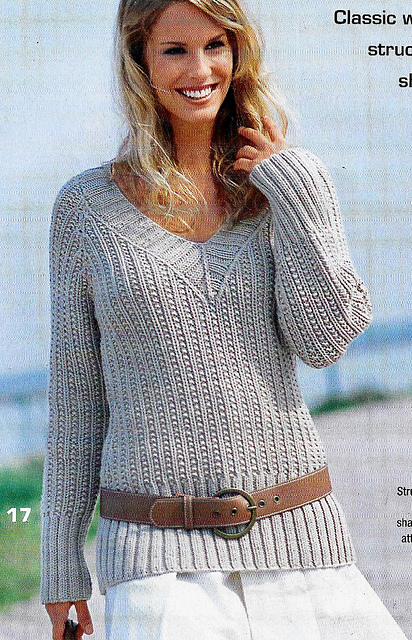# 17 Relief Pattern V-neck Sweater