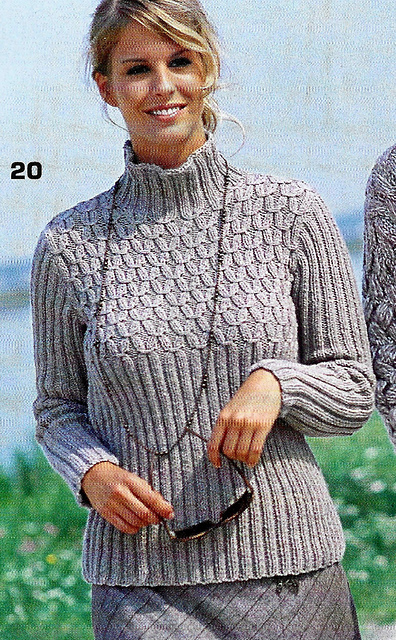 # 20 Ribbed Sweater with Smock Pattern Yoke
