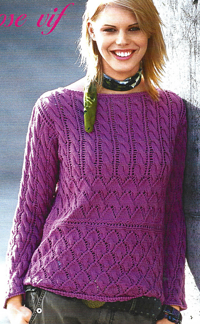 # 17 Pull motifs mixtes en rose vif