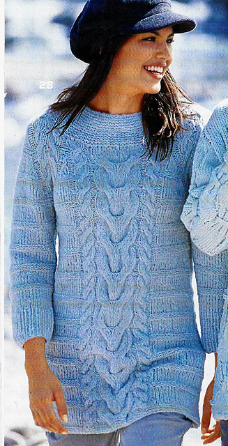# 28 Raglan Sweater with Broad Centre Cable
