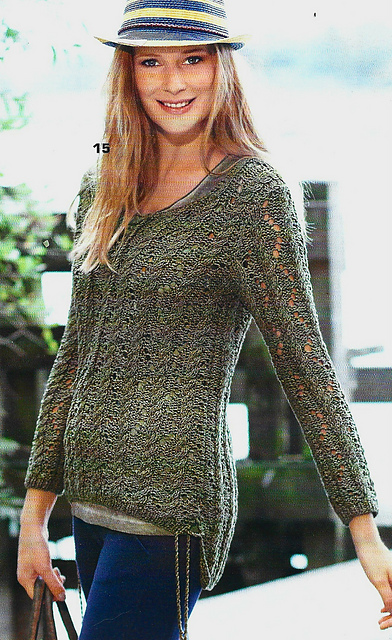 # 15 Pull vert olive motif ajouré