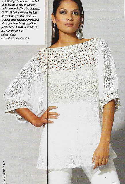 # 13 Pull plastrons et manches au crochet