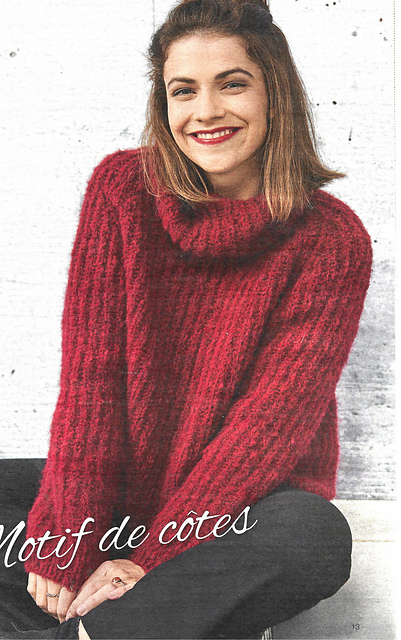 # 12 Pull raglan motif côtelé