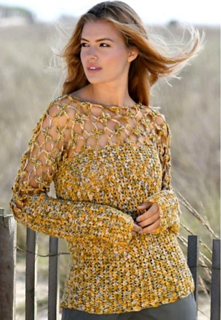 Sweater with Floral Yoke