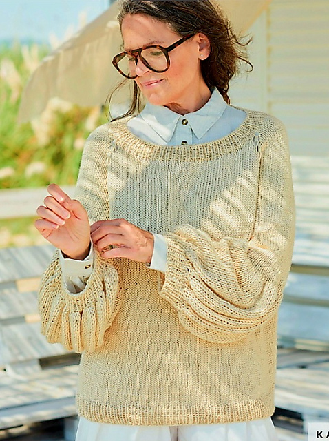 Top-Down Sweater with Puffed Sleeves