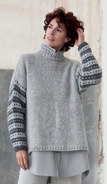 6185-34 Sweater with Striped and Spotted Sleeves