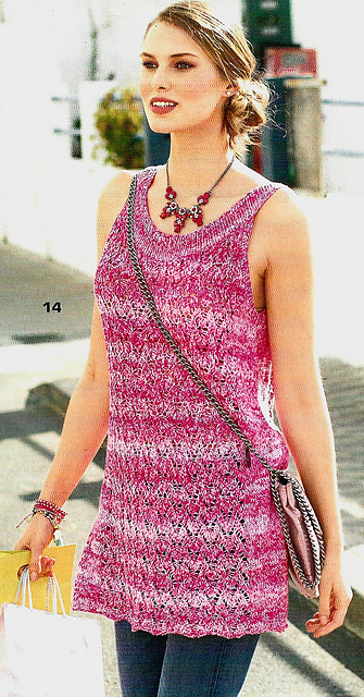 # 14 Top long blanc/rose vif chiné