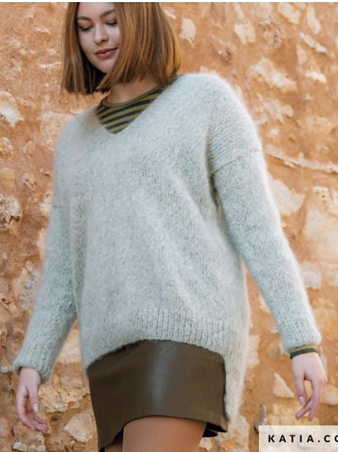 High-Low V-neck Mohair Sweater