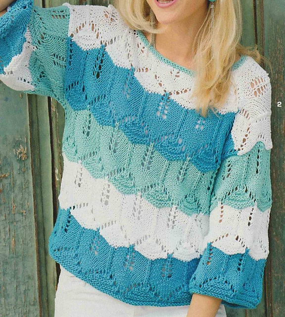 # 02 Pull motif ajouré avec rayures en blocs