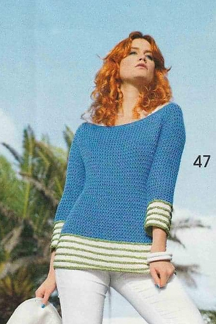 # 47 Blue Pullover with Stripe Border