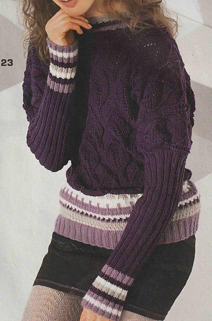 # 23 Sweater with Leaf Pattern & Ribbed Sleeves