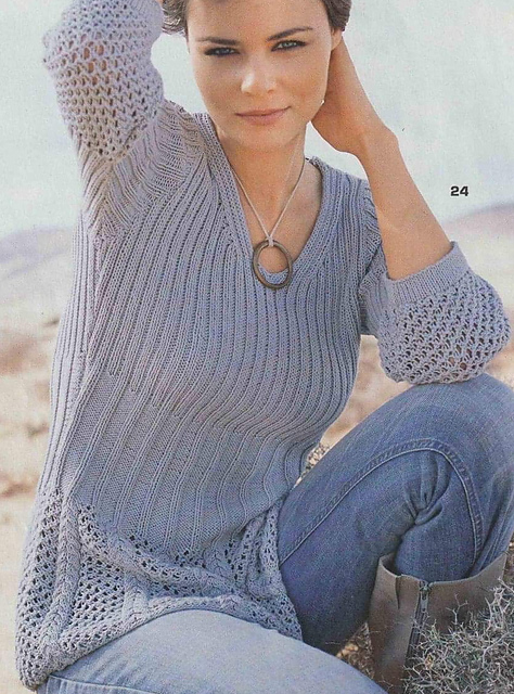 # 24 Waisted Rib Sweater in Light Blue