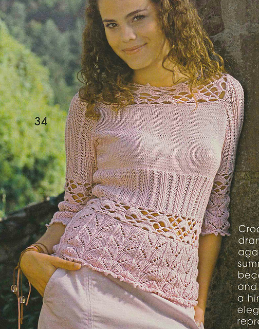 # 34 Rose Lace Pullover with Crochet Panel