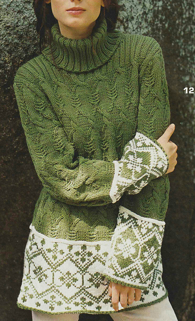 # 12 Relief Pattern Sweater with Jacquard Borders