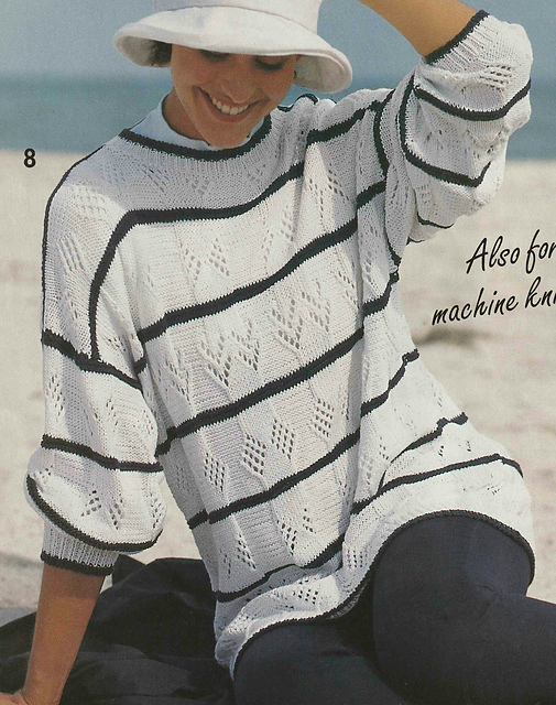 # 08 Lace Pattern Sweater in Blue & White