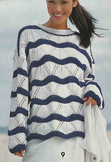 # 09 Wave Pattern Sweater in Blue & White