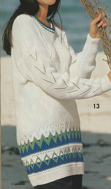 # 13 White Sweater with Jacquard Border