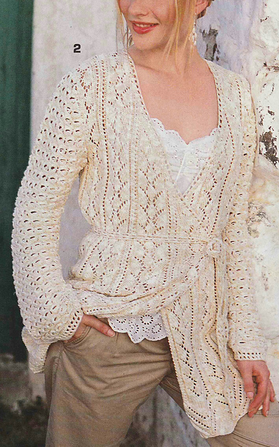 # 02 Long Cardigan with Ajouré Stripes