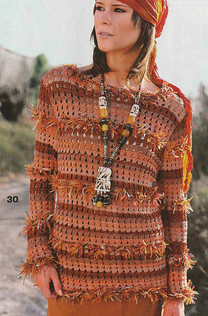 # 30 Sweater in Fire Colours with Fringe Yarn