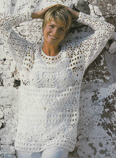 # 24 Long Crochet Sweater in Natural White