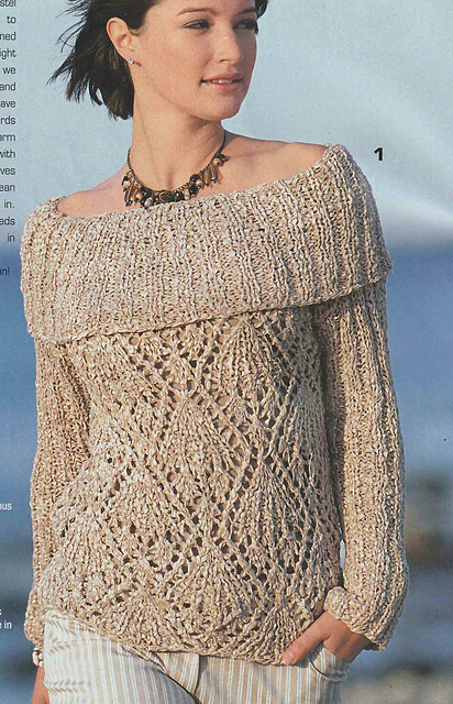 # 01 Ajouré Pattern Sweater with Ribbed Collar