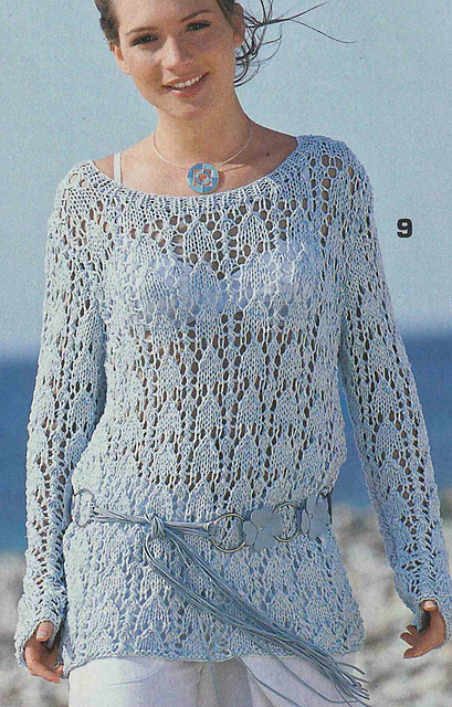 # 09 Ajouré Pattern Sweater in Mottled Light Blue
