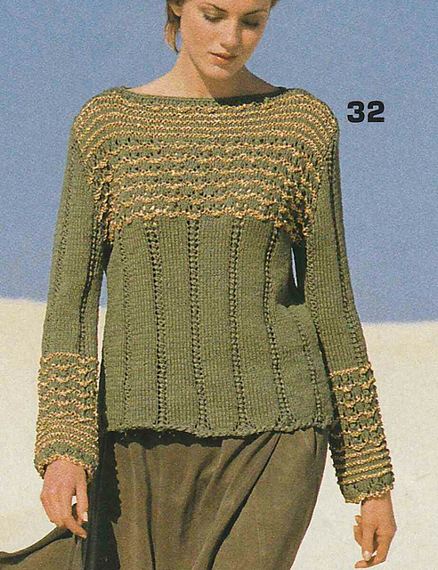 # 32 Sweater with Striped Yoke