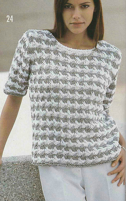 # 24 Short Sleeve Sweater, Grey and White Stripes