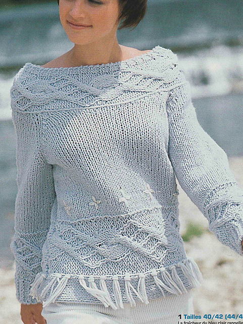 # 01 Pull bleu clair à patte structurée