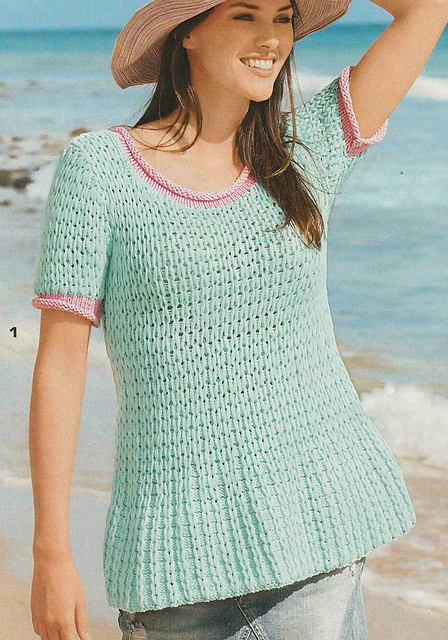 # 01 Light Blue Sweater with Pink Bands
