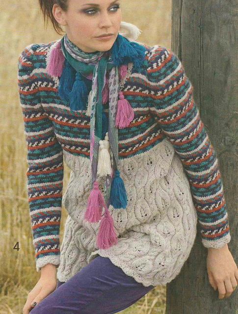 # 04 Long Pullover, Cable-Leaf-Jacquard Patterns