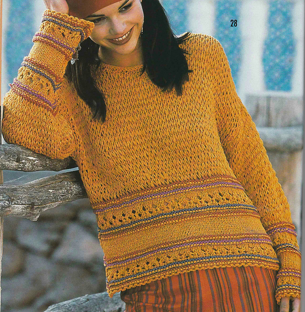 # 28 Striped Sweater with Yoke in Dropped Sttches