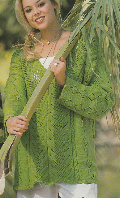 # 03 Green Sweater wih Lace Motifs